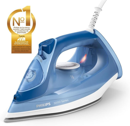 Philips 3000 Plancha de Vapor, Potencia de 2400W, depósito 300 ml, Azul
