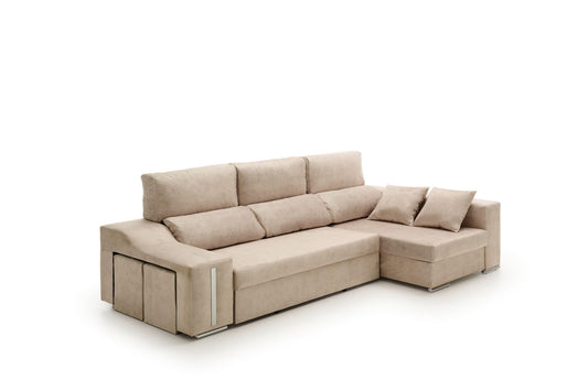 Sofa Chaise Longue Cama con Arcón y Puff Giuliana Agua Marina Izquierda