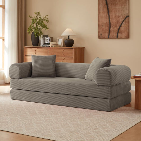 Sapgaks Sofá Convertible, Sofá Cama, Sofá 2 Plazas sin Marco, Sofá Plegable de Compresión, Diseño Cuadrado Clásico, No requiere Montaje (Verde-1)