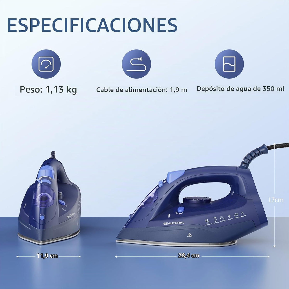BEAUTURAL Plancha Ropa a Vapor con Dial de Termostato de Precisión, 2600W