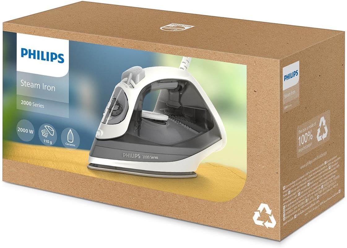 Philips 2000 Plancha de Vapor, Potencia de 2000W, depósito 250 ml, Gris