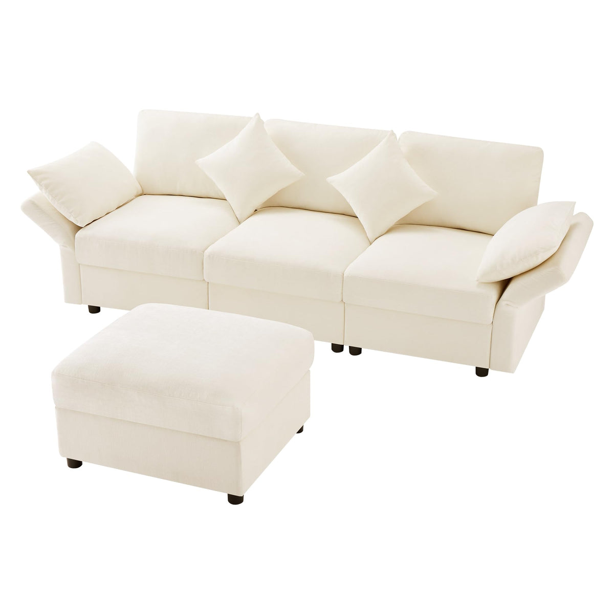 Lubvtti Sofá cama de 3 plazas moderno con función de cama, con espacio de almacenamiento, cargador USB, reposabrazos portaobjetos y 2 cojines, sofá de esquina en L, sofá de 3 plazas, chenilla (C-gris)