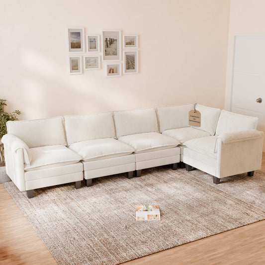 ELUCHANG Sofá Nube Modular 256cm, Sofá de 3 Plazas con Asiento Profundo 62cm, Montaje sin Herramientas, Sofá Moderno de Chenilla para Salón y Habitación, Gris Perla
