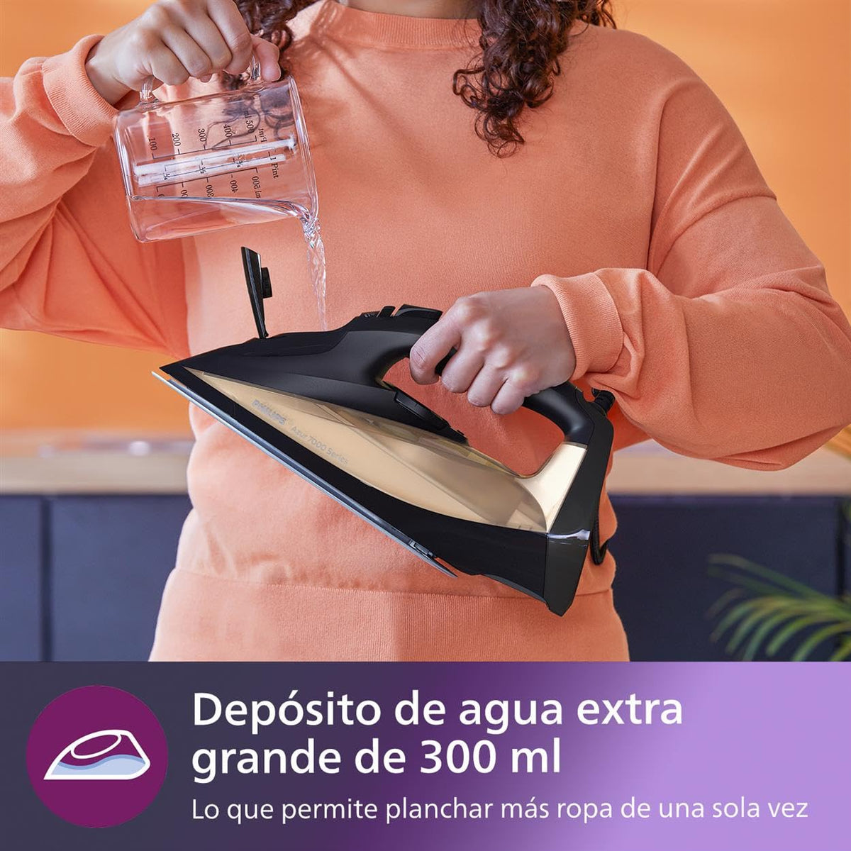 Philips Azur Series 7000 Plancha de vapor - 2800 W, 50 g/min de vapor continuo, 250g de golpe de vapor, vapor vertical, suela SteamGlide Plus, Louros/Algodón Azul (DST7020/20)