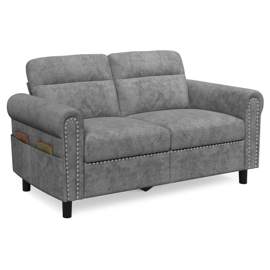 Sofá 2 Plazas,Loveseat con Bolsillo Lateral Beige