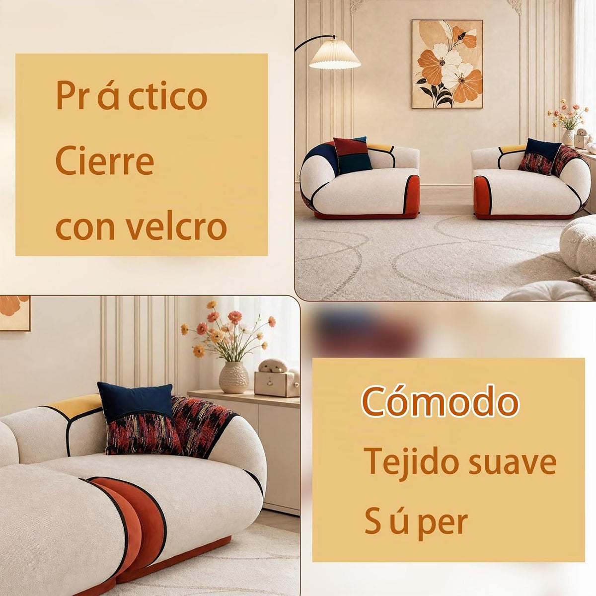 Vipbear Sofá sin estructura, 265 cm, en chenilla, modular, curvo, 3-4 plazas, con 2 cojines de espuma de alta densidad, para salón, sin montaje