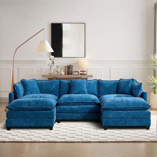 Sofá Modular Modular de 380.0 cm en Forma de L, sofás Convertibles de Gran tamaño, sofá de felpilla de 4 plazas con Asiento Profundo SleeperCloud con Almohadas y 2 otomanas para Sala de