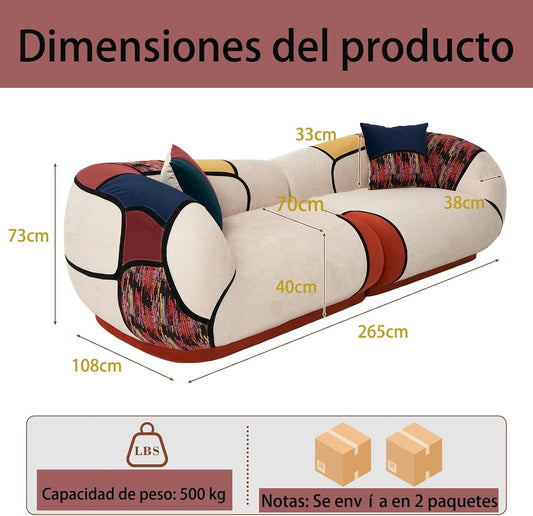 Vipbear Sofá sin estructura, 265 cm, en chenilla, modular, curvo, 3-4 plazas, con 2 cojines de espuma de alta densidad, para salón, sin montaje