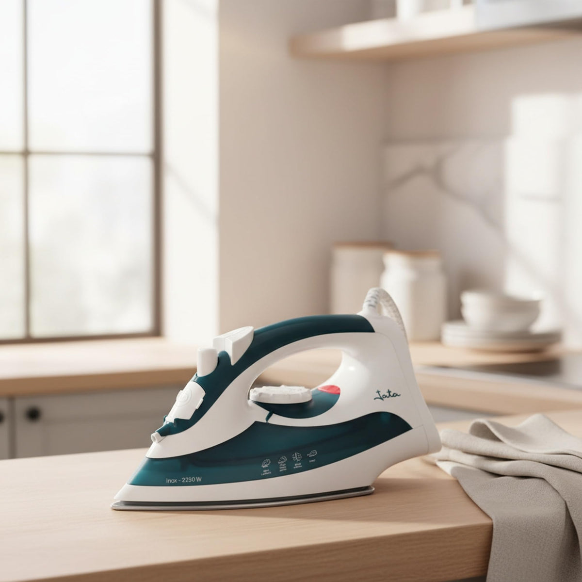 JATA PL225 - Plancha de Vapor Ropa 2200W con Golpe de Vapor 160 g, Vapor Vertical, Suela Acero Inoxidable, Sistema Antigoteo y Antical, Autolimpieza
