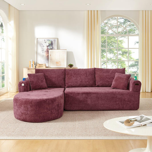 KOMHTOM Sofá Chaise Longue en L con Cojines (Negro)