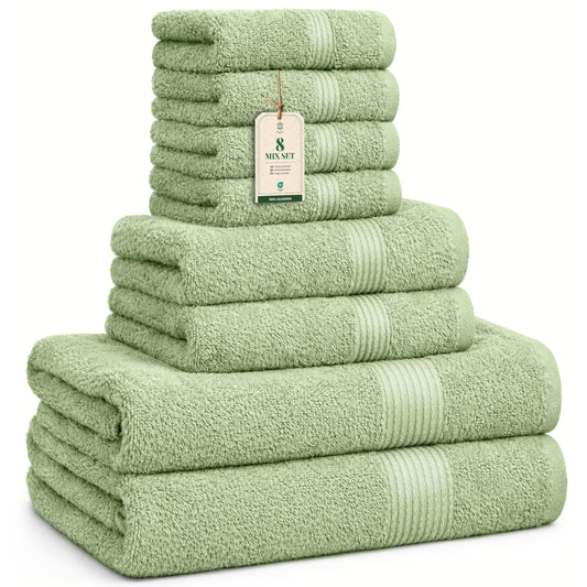 Luxe Set de Toallas 100% Algodón - 8 Piezas, 3 tamaños (30×30, 40×70 y 65×137 cm) - Suaves, absorbentes y de fácil Cuidado, Blanco