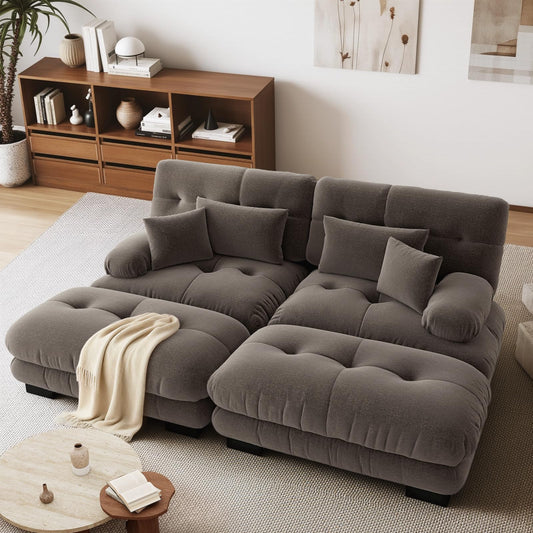 SoarFlash Sofá U Modular de 4 plazas para salón Moderno, sofá Nube de Tela Chenille con reposabrazos, Color Amarillo, 145×406 cm
