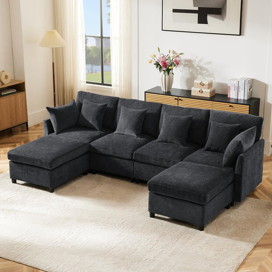 Sapgaks Sofá Seccional en U Moderno,Sofá 4 plazas,Mueble Acolchado de diseño Moderno,Tela de Chenilla (Beige)
