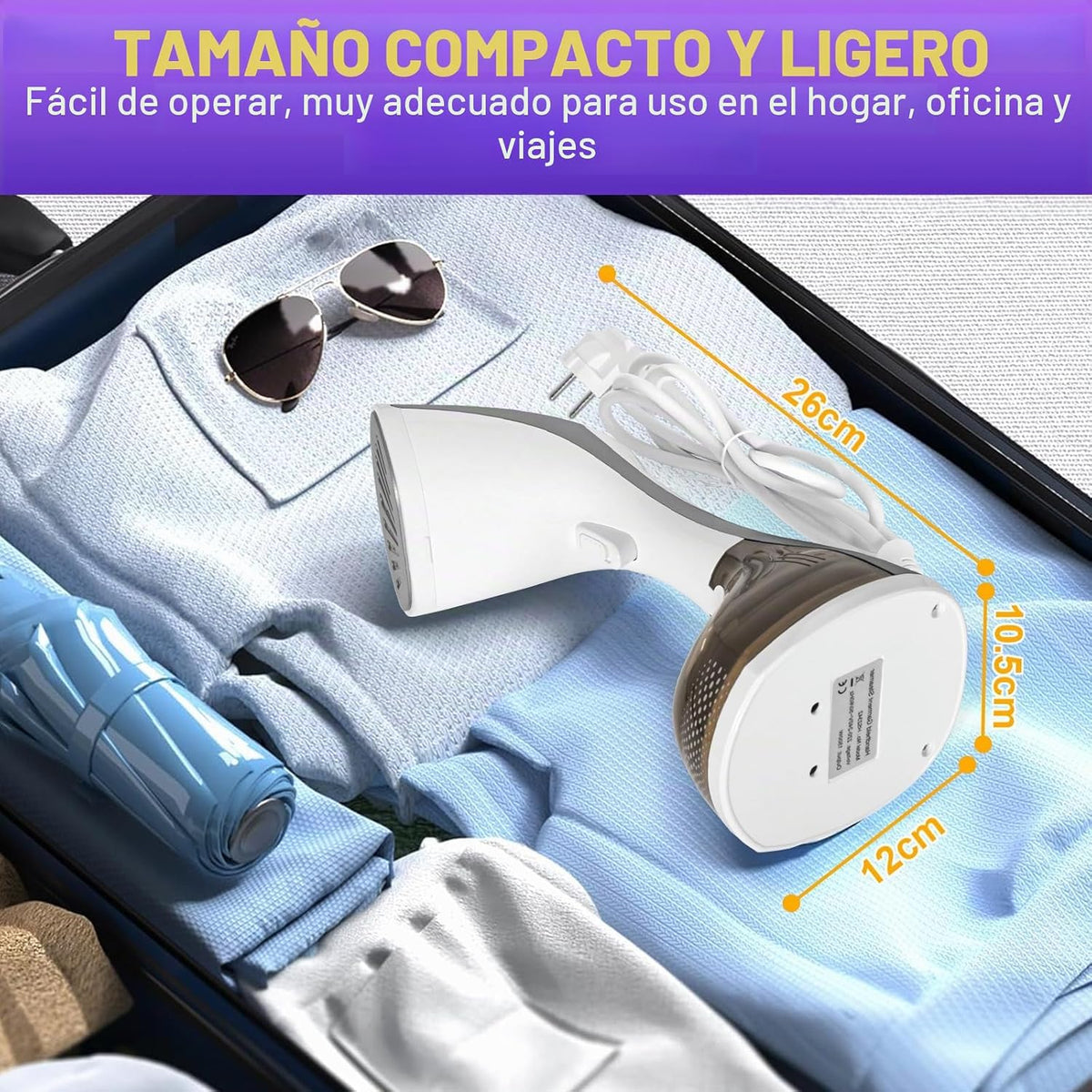 Plancha Vertical Vapor 1500W,Plancha Vapor Vertical Portátil con 270ml de Tanque Plancha Vapor para Elimina Arrugas Calentamiento Rápido, Cable de 1,8 M, Ideal para Viajes y Uso Doméstico