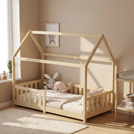 ecomi® Cama Infantil con Protección Anticaídas, Blanco, 80x160 cm