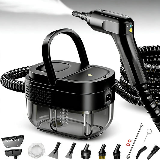 Vaporeta Limpieza Hogar 2500W, Depósito de Agua 1600ML, Mango Regulable en 3 Niveles, Alta Temperatura 105℃ y Presión 3Bar, Calentamiento Rápido 15s, 10 Accesorios, para Coche, Cocina (Amarillo)