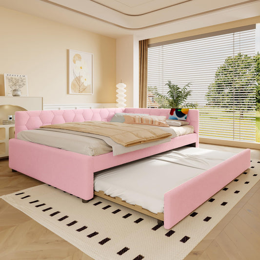 Cama diurna, 90 x 200 cm, sofá cama, cama con somier (sin colchón), 16 colores de luz ambiental, conector USB, tipo C, material cómodo, imitación de fieltro, rosa