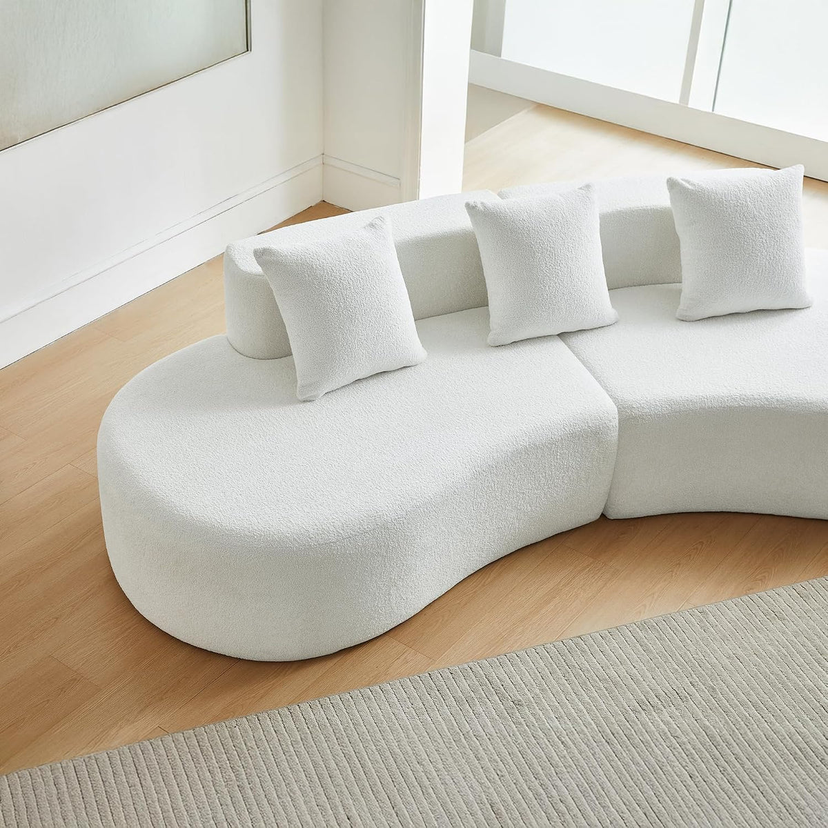 Bladez Sofá esquinero moderno curvado de 5 plazas, sofá modular de terciopelo, diseño curvado, cómodo sofá tapizado, cómodo sofá tapizado con cojines, adecuado para salón y apartamento, color blanco