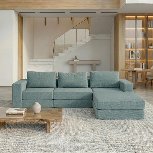 Sofá cama con respaldo en forma de L de 275 cm, 4 plazas, de terciopelo nube, con otomana izquierda y derecha, sin montaje, moderno sofá de salón para salón (gris)