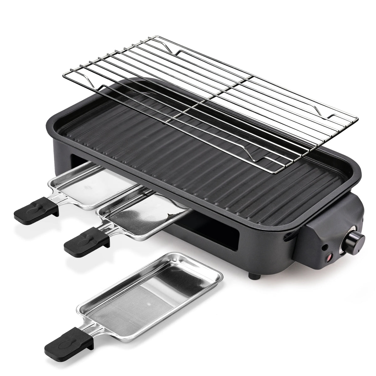 Parrilla eléctrica, parrilla eléctrica sin humo, revestimiento antiadherente, placa/parrilla/bandeja extraíble, adecuada para fiestas familiares y en el comedor de residencia y barbacoas