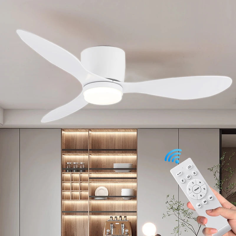 IRALAN Ventilador de techo con luz, opción de 6 velocidades, motor CC reversible de 3CCT con control remoto, susurro, fácil instalación, negro/blanco/madera