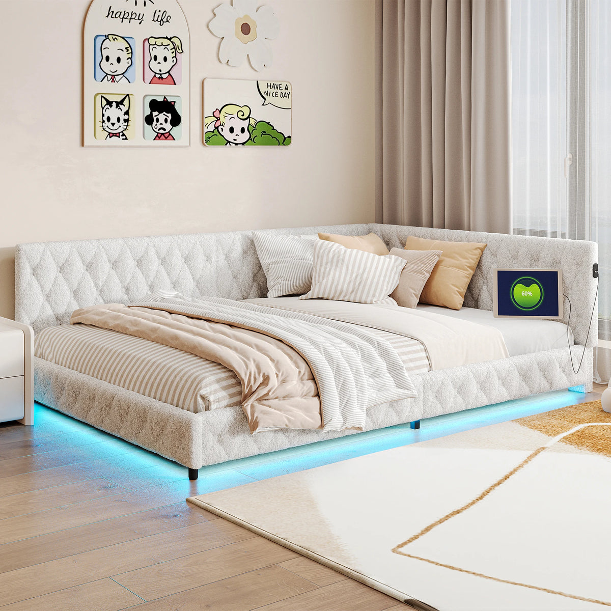 Rosahqnda sofá cama 140*200cm cama tapizada cama multifuncional sin colchón lana de cordero rosa y blanco/Teddy rosa y beige