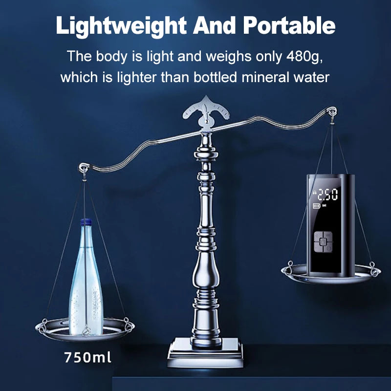 Compresor de aire inalámbrico portátil de 150PSI, inflador de neumáticos para coche, motocicleta, bicicleta con luz LED, bomba de aire eléctrica
