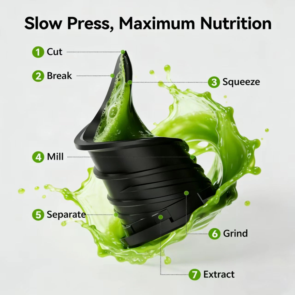 Extractor de Jugos EKOJUCE de Presión en Frío, con Boca de Alimentación de 5.8 Pulgadas, Alto Rendimiento de Jugo, Exprimidor Lento para Vegetales y Frutas Enteros