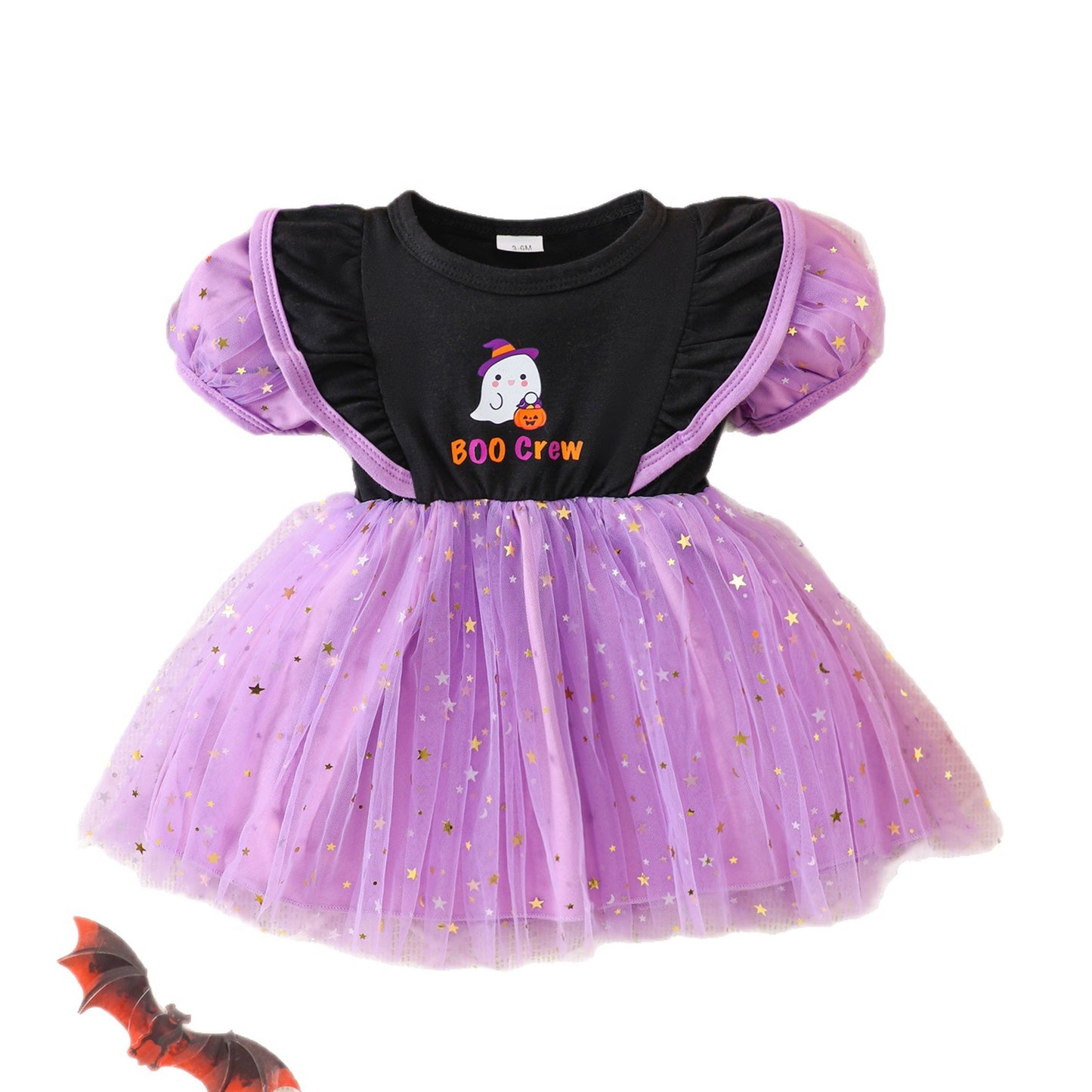 Baby Princess Dress Black and Purple Spliced Sequin Tulle Cartoon Halloween Mixed Batch Girls Short Sleeve Dress