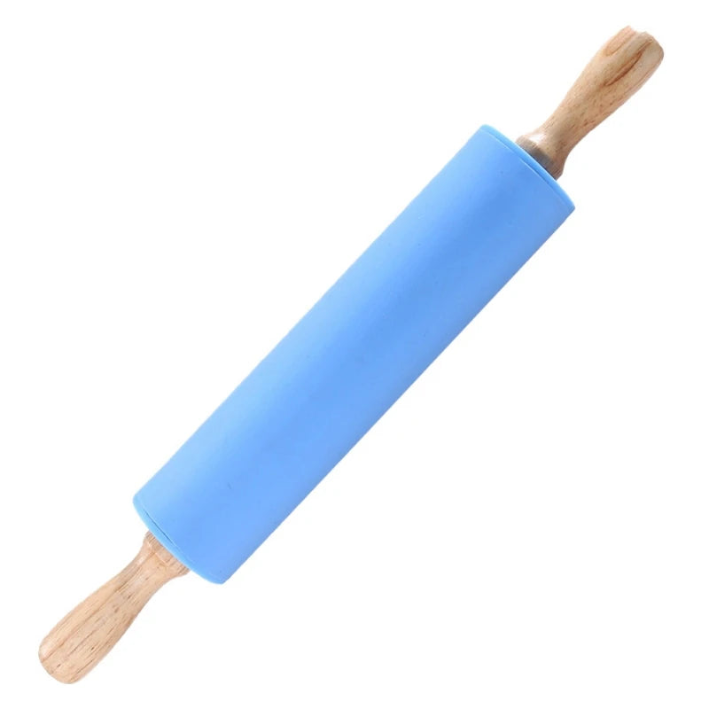 Rodillo de silicona antiadherente con mango de madera, rodillo de harina para masa de repostería, herramienta de cocina para Pasta, masa para galletas