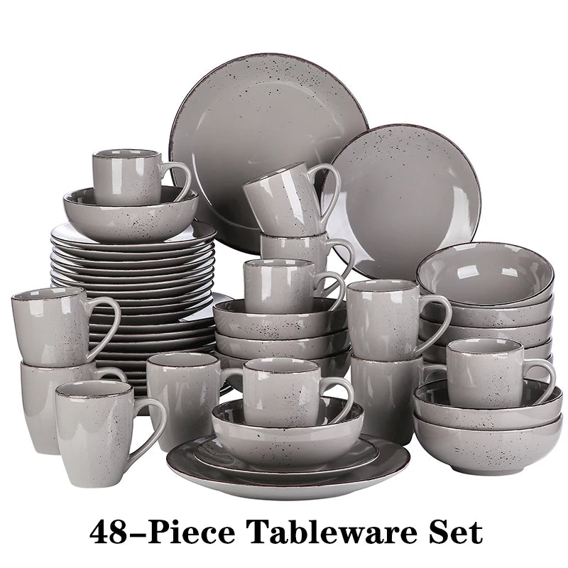 Vajilla de cerámica de gres, conjunto de taza, plato de cena, plato de postre y cuenco de 800 ml, modelo Vancasso VC-NAVIA-2-SLX123, color gris, desde 16, 32 y 48 piezas