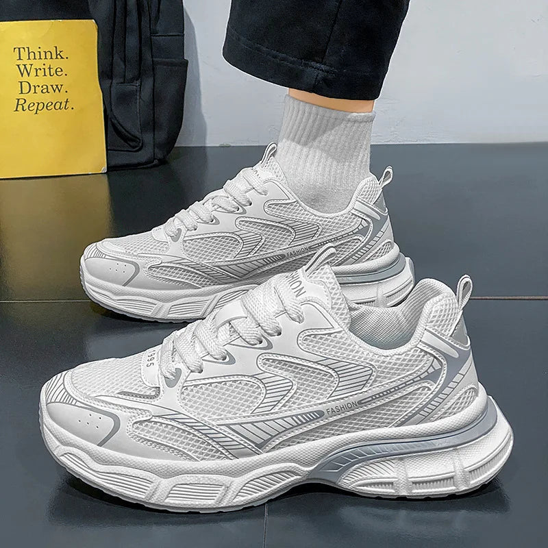 Factory Customized Men's Summer Casual Shoes Lace-Up Closure Height Increasing Thick Sole Sports Running