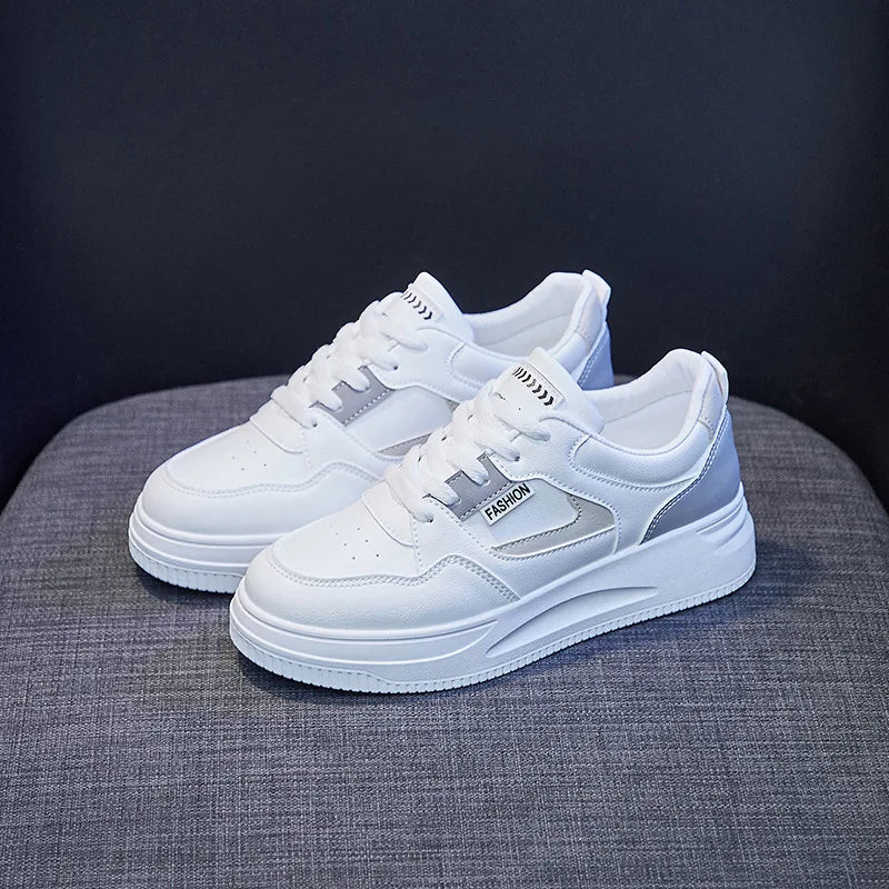 EACH Trendy Basic White Shoes Women 2023 Spring Autumn New Breathable Thick Bottom Board Shoes Women Students Sneakers