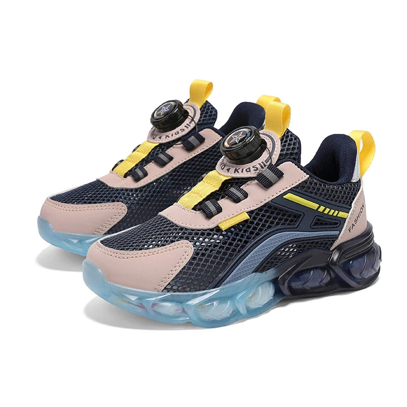 Hot Selling Girls' Student Casual Sports Shoes New Design Children's Walking Spinning Buckle Breathable Mesh Students Sports