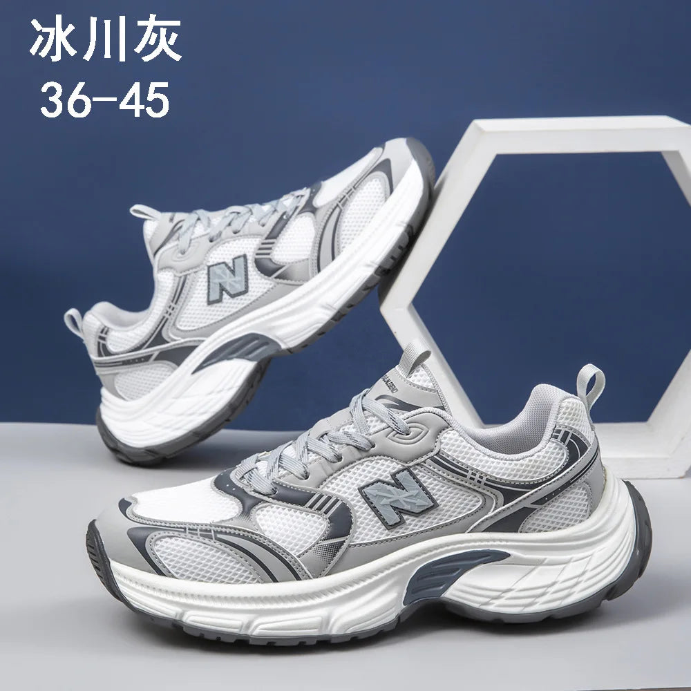 2025 New Dad Shoes Sports Casual Mesh Solid Spring Super Elastic Thick Sole Height Increasing Breathable Couple Running Shoes