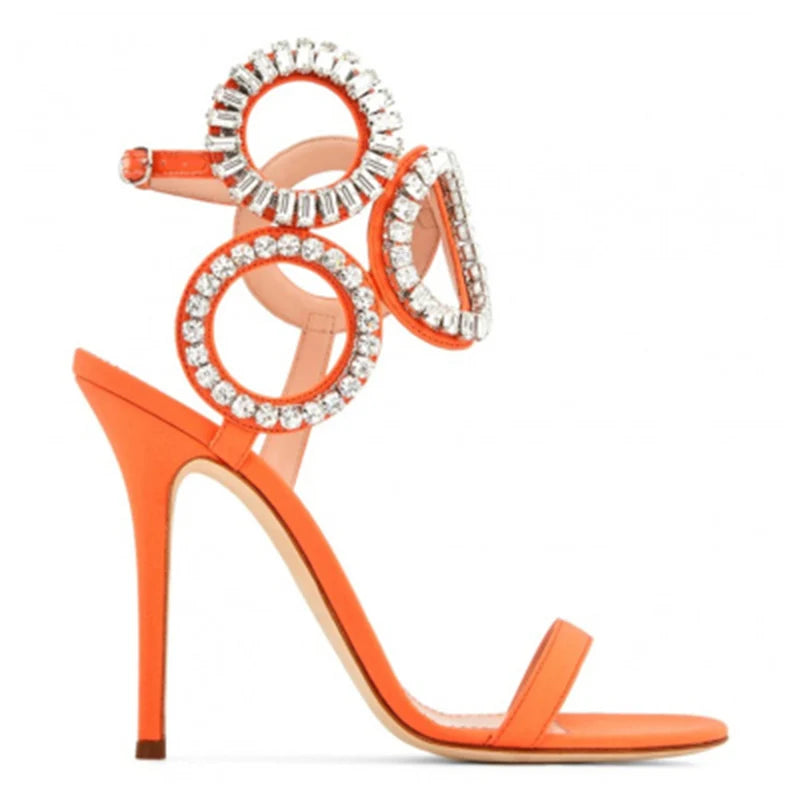 Nuevas Sandalias de punta estrecha de verano para mujer, zapatos de tacón súper alto con hebilla de diamantes de imitación, zapatos de moda para mujer, Sandalias para mujer