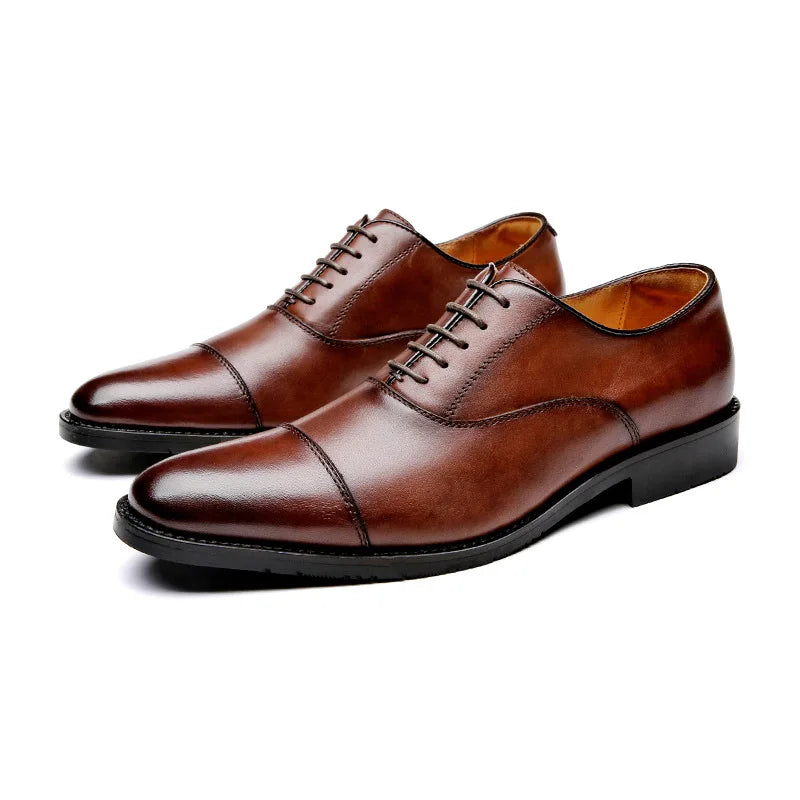 Trendy Men's Oxford Casual Dress Shoes Breathable Genuine Leather Pointed for Formal Party Office Career for Autumn Winter