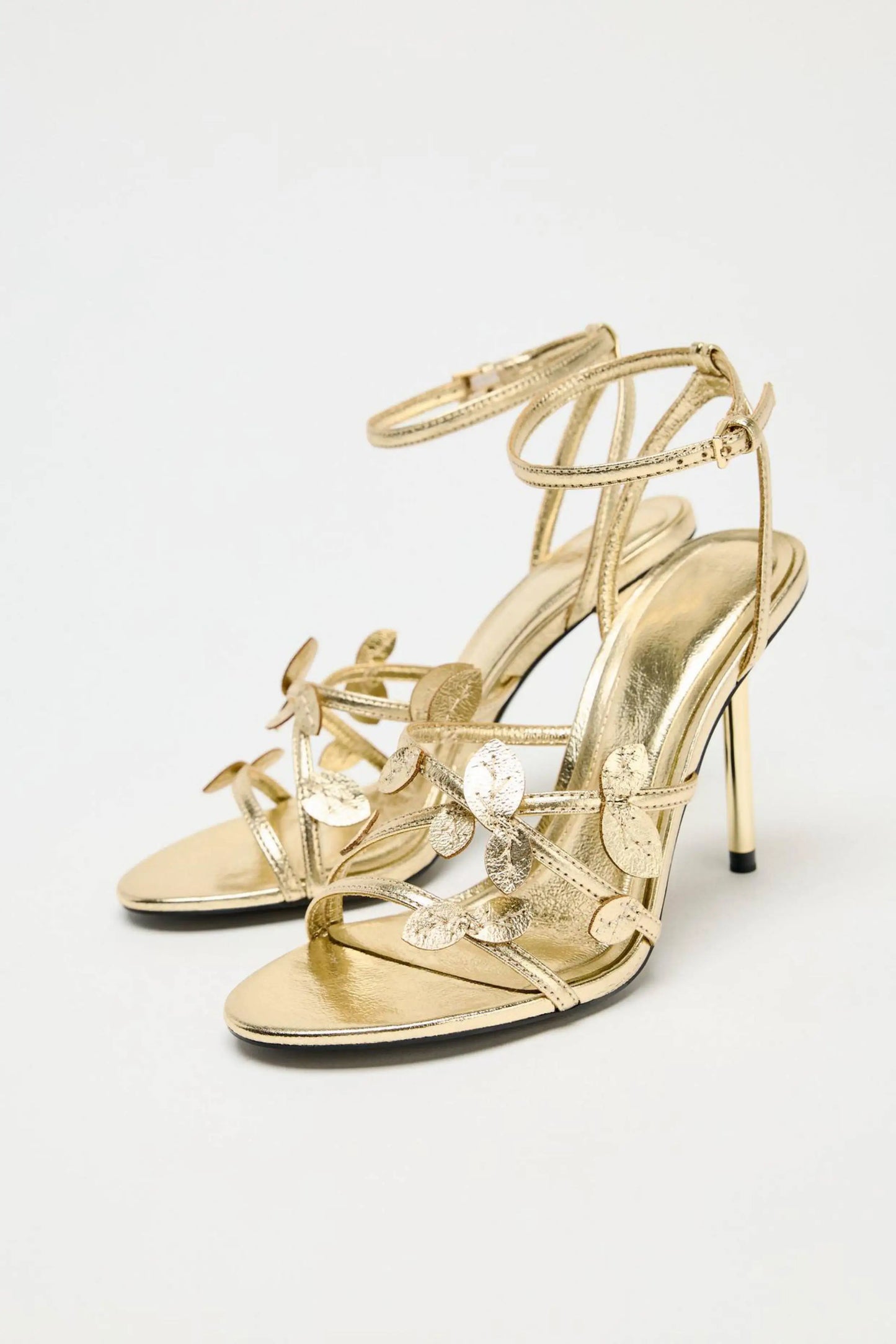 ZA Premium Quality Summer New Women's Shoes Green and Gold Floral Decorative High Heels Fashionable Versatile Stiletto Sandals