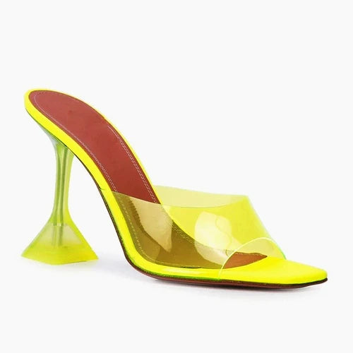 Zapatillas de tacón de aguja para mujer, sandalias transparentes con punta abierta, de cristal, 2021