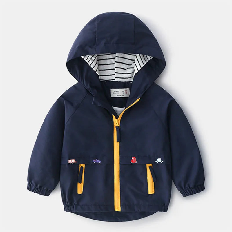 Abrigos de primavera y otoño para niños, chaquetas para niños, cortavientos con capucha y bolsillo, prendas de vestir exteriores con cremallera, ropa para bebés de 2 a 7 años