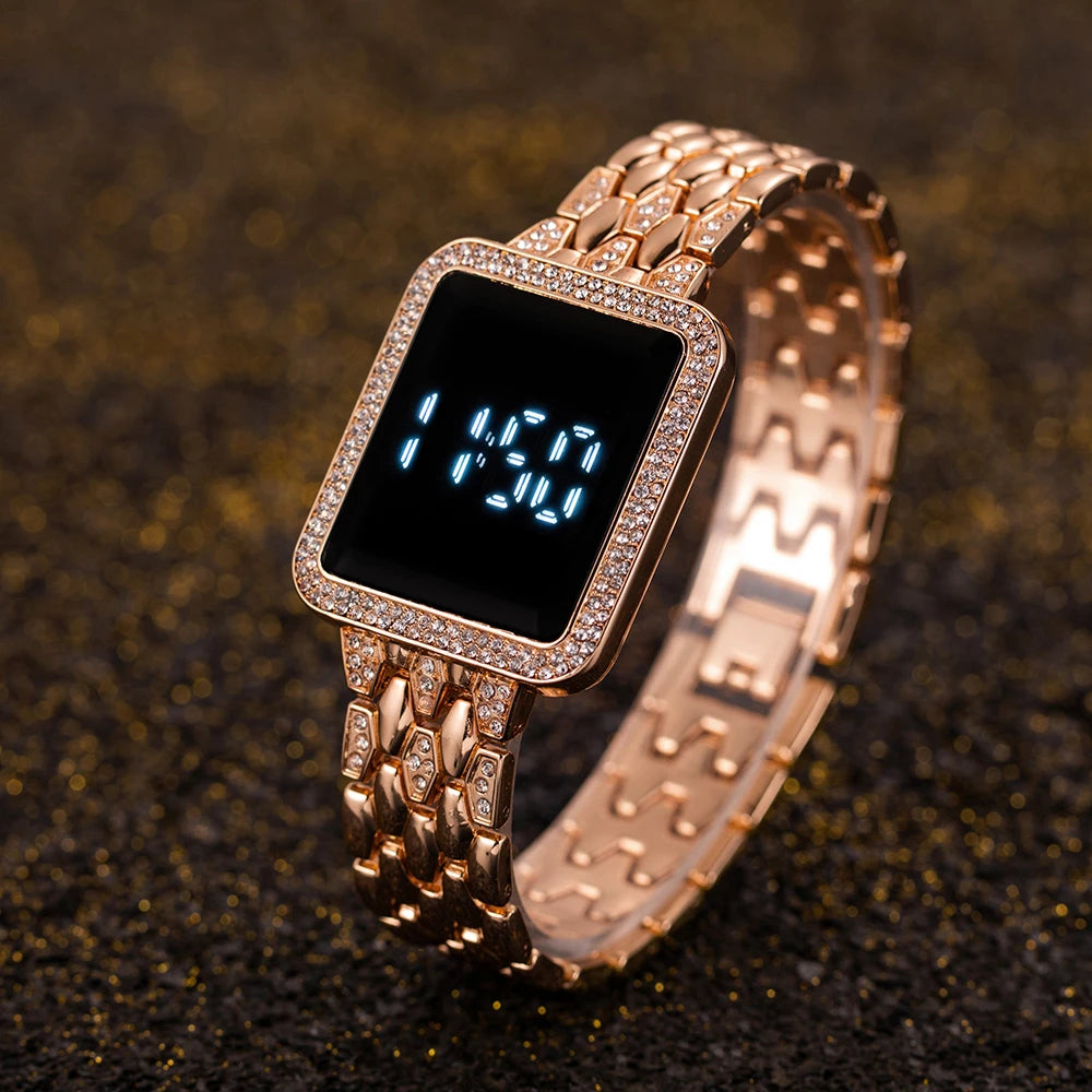 Relojes para mujer, famosa marca de lujo, reloj Digital para mujer, relojes de pulsera de cuarzo de acero inoxidable con diamantes de imitación a la moda para mujer, relojes Wathes