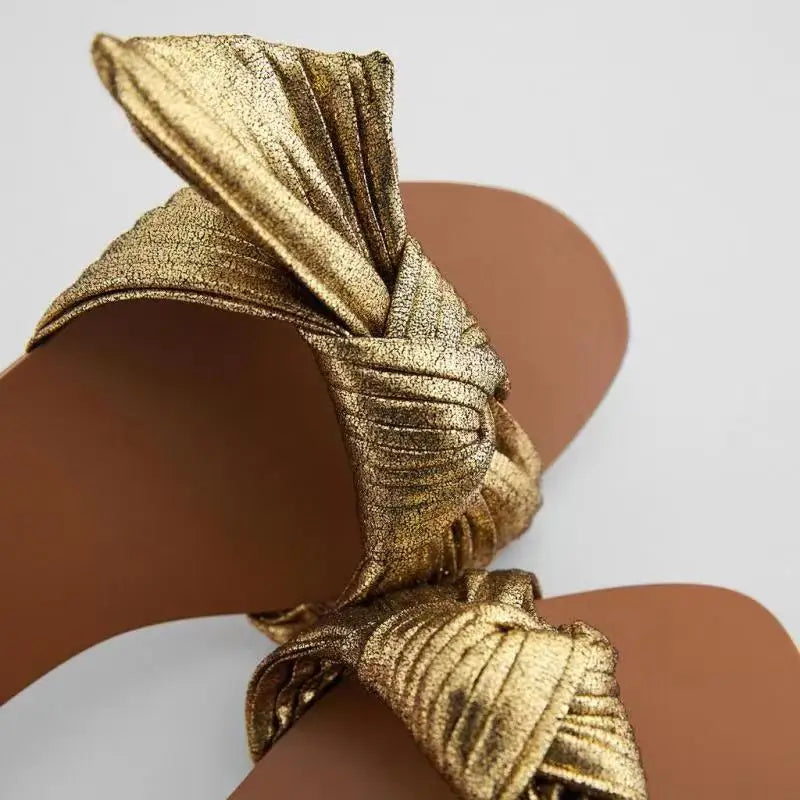 Sandali Donna Femme Gold Bow Upper Slides Style Flat Women's Sandals for Ladies 2022