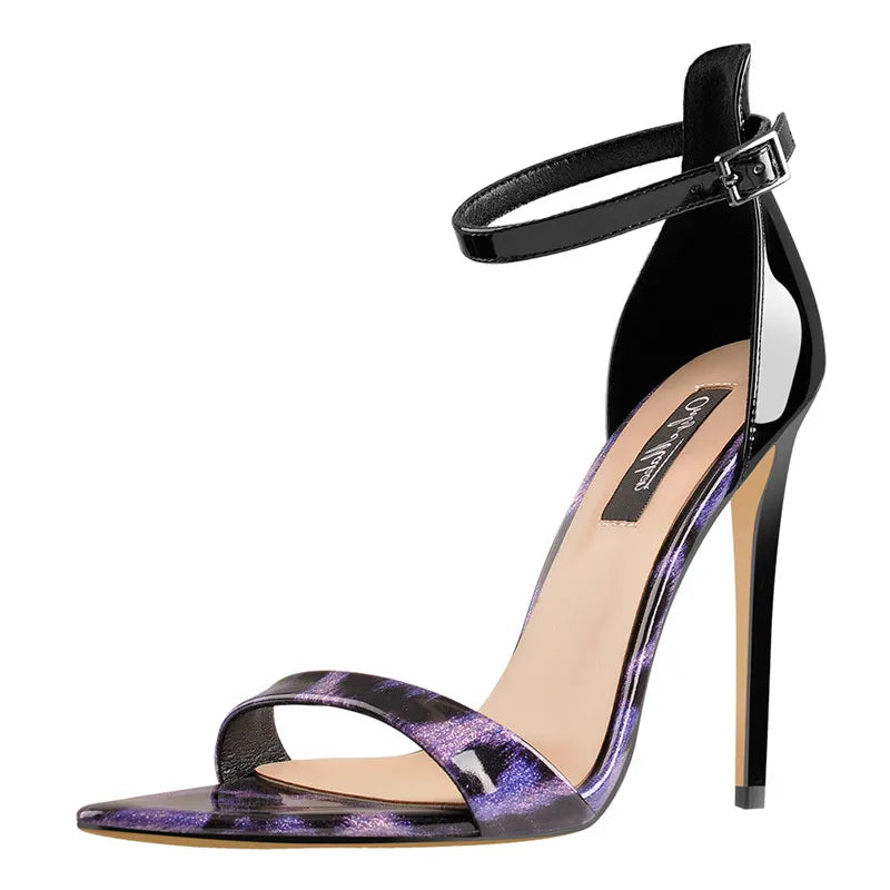 Onlymaker Women Peep Toe 12cm Ankle Strap Pointy Leopard Sandals Stilettos Party Thin Heels Summer Sandals