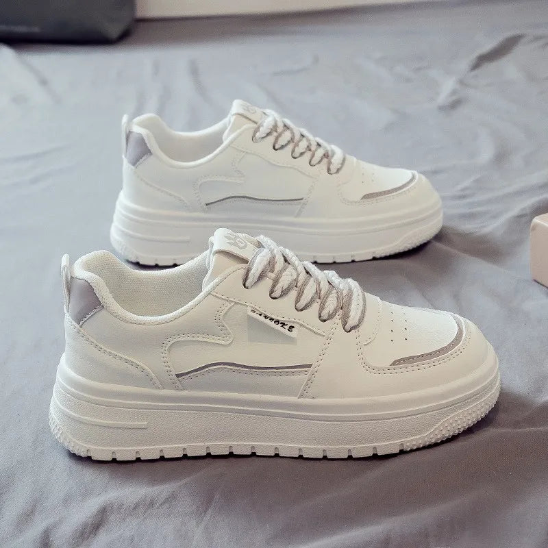 New White Shoes, Elevated Women's Shoes, Full Leather Comfortable Women's Board Shoes Women's Sports Shoes