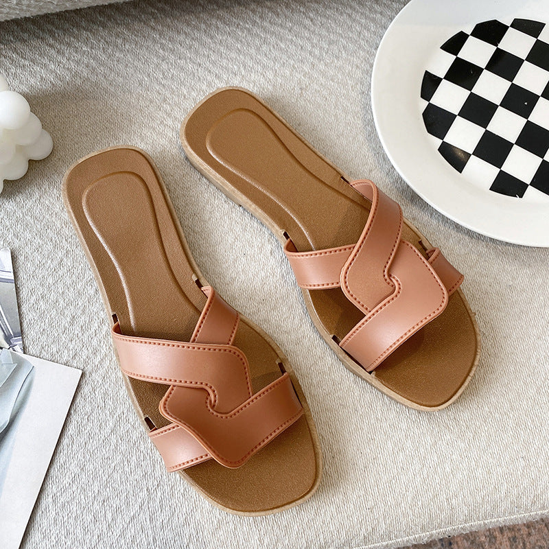 AliExpress Lazada Amazon Slippers Women's Summer Internet Popular Flat Bottom Slippers for Outer Wear Mesh Beach Sandals and Slippers for Women