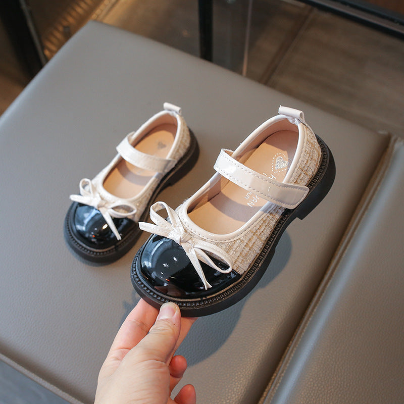 Children's Leather Shoes Spring New Korean Style Girl Baby's Chanel Style Soft Bottom Black Shoes Girl's Princess Shoes