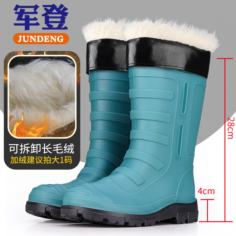 Mid-Calf Fashionable Rain Boots for Men, Thickened and Wear-Resistant Outdoor Waterproof Boots for Fishing, Non-Slip Water Shoes and Velvet Rain Boots