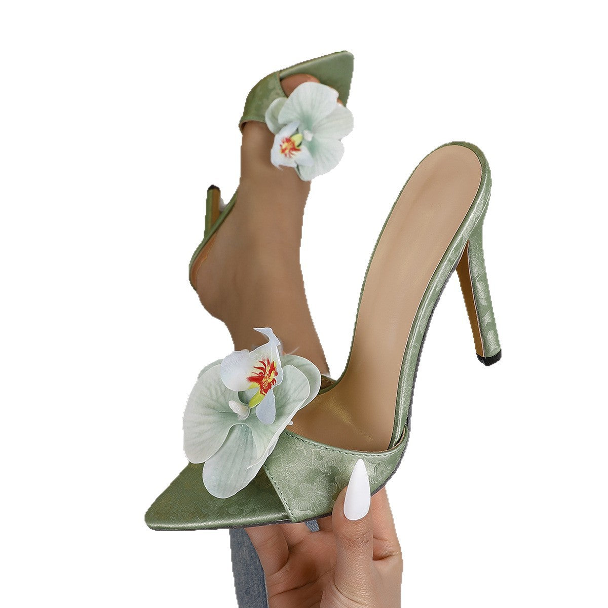 On Feet & in Love Flower-Decorated Open-Toe High-Heeled Sandals for Women, Autumn Outdoor Beach Shoes, European and American Style