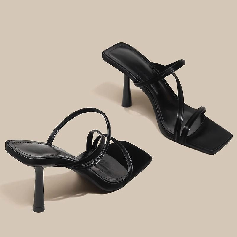 French-Style White High-Heeled Shoes 2026 Summer New Model Thin-Heeled Fairy-Style One-Strap Sandals Versatile Square-Toe Mules