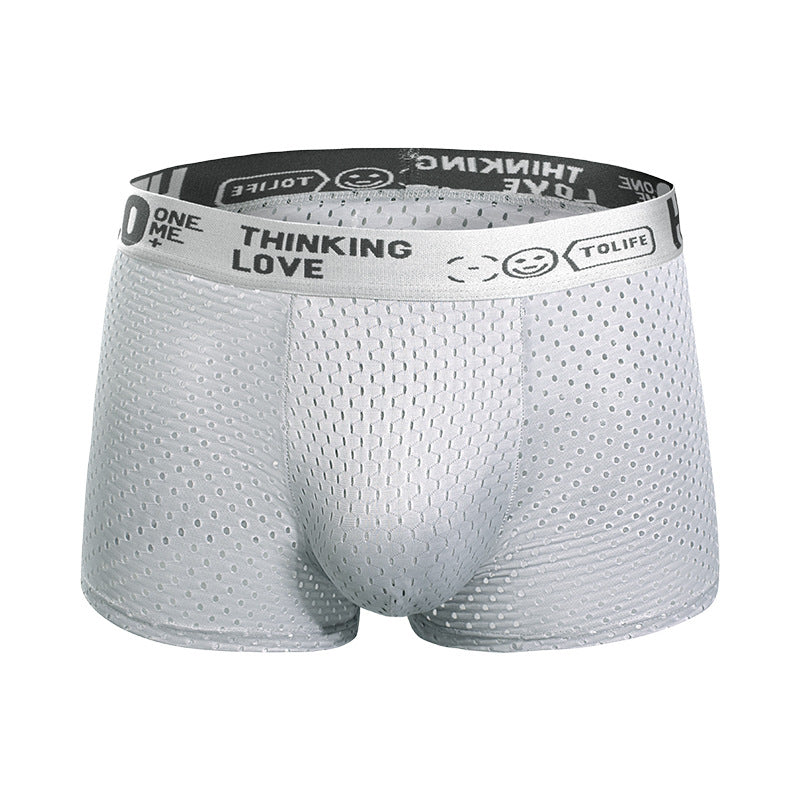 Hello Ice Silk Men's Underwear Skin-Friendly Breathable Mesh Quick-Drying Boxer Briefs Antibacterial Crotch Youth Boxer Shorts